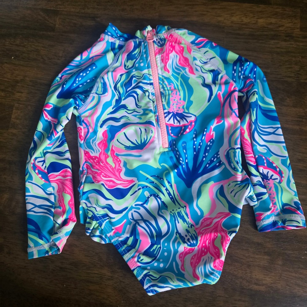 Tommy Bahama Baby Girls 24M Tropical Jellyfish Rash Guard Swimsuit Blue